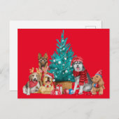 木のはがきの下の犬のクリスマスパック ポストカード (正面/裏面)