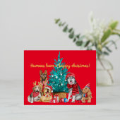 木のはがきの下の犬のクリスマスパック 箔シーズンポストカード (立ち正面)