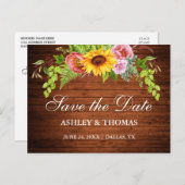 木のひまわり素朴フローラの日付を保存 インビテーションポストカード (正面/裏面)