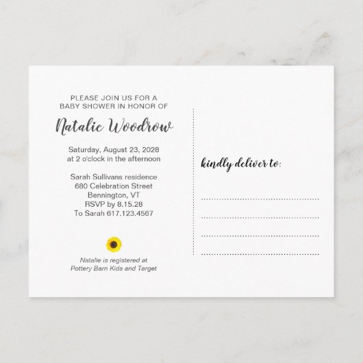 木のひま素朴わり赤ちゃんシャワー インビテーションポストカード (裏面)