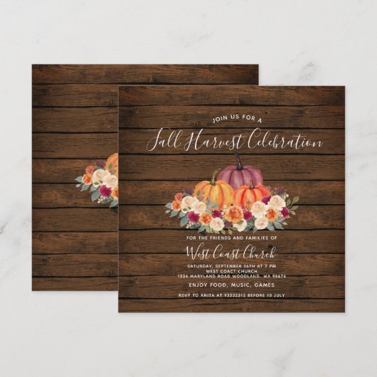 木のぼっくりの秋の収穫パーティー 秋のコミュニティ 招待状 (正面/裏面)