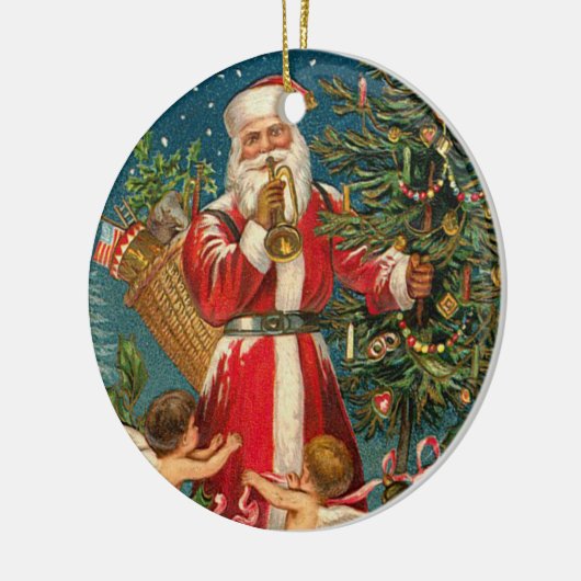 木のまわりのクリスマスの天使のサンタ セラミックオーナメント (左)