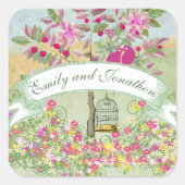 木のアザラシに結婚座るラブバード スクエアシール (正面)