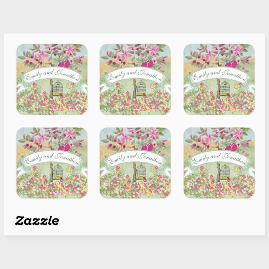 木のアザラシに結婚座るラブバード スクエアシール (シート)