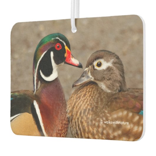 木のアヒルの間の美しい触れる瞬間 カーエアーフレッシュナー (左)