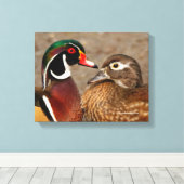 木のアヒルの間の美しい触れる瞬間 キャンバスプリント (インサイチュ (ウッドフロア))