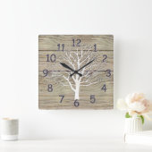 木のアートワークが付いている風化させた流木 スクエア壁時計 (ホーム)