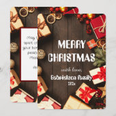 木のエレガントなファミリークリスマスをカスタマイズ シーズンカード (正面/裏面)