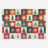 木のオーナメントと星正方形 ラッピングペーパーシート (正面2)