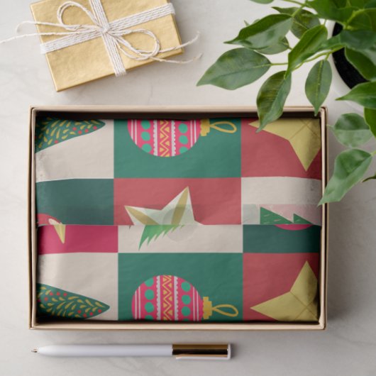 木のオーナメントと星正方形 薄葉紙 (ギフト)