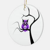 木のオーナメントの紫色の砂糖のスカルのフクロウ セラミックオーナメント (左)