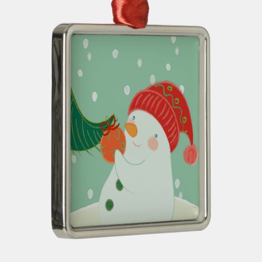 木のオーナメントをつるす雪だるま メタルオーナメント (右)