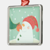 木のオーナメントをつるす雪だるま メタルオーナメント (左)