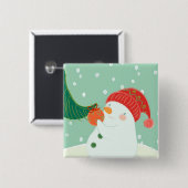 木のオーナメントをつるす雪だるま 缶バッジ (正面&裏面)