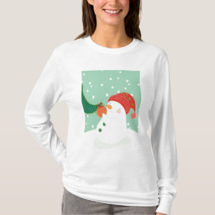 木のオーナメントをつるす雪だるま Tシャツ