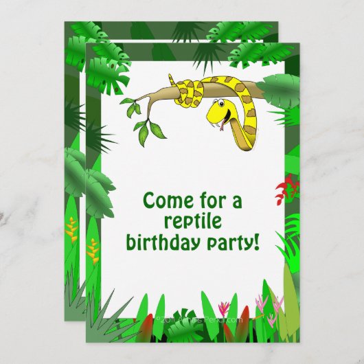 木のカスタムなハ虫類の誕生日の招待状のヘビ 招待状 (正面/裏面)