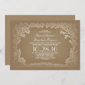 木のカップルの素朴なヴィンテージの結婚式招待状 招待状 (正面/裏面)