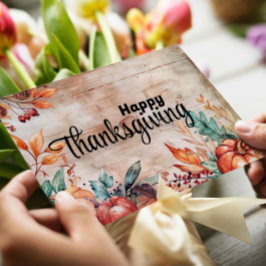 木のカボチャと葉のハッピーサンキュー シーズンカード