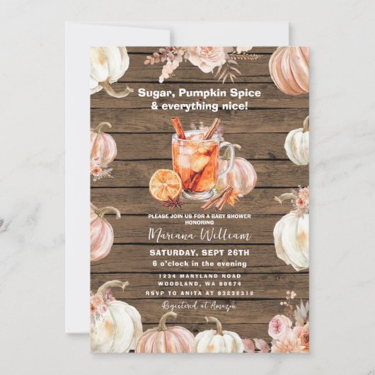 木のカボチャのスパイスと全ての素敵な赤ちゃんシャワー 招待状 (正面)