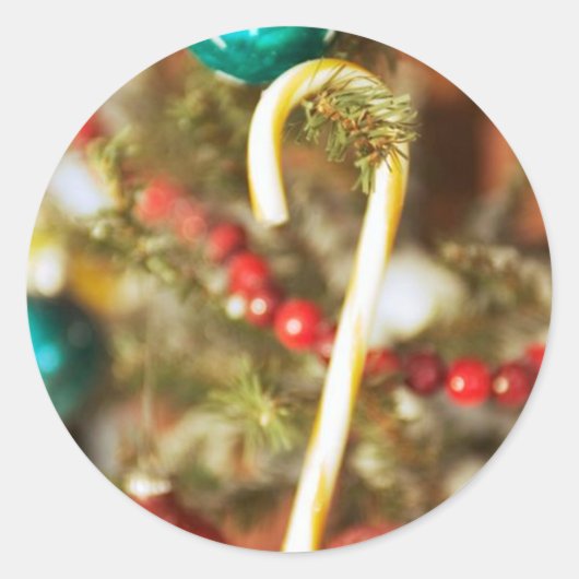 木のカードとステッカーにキャンディーケーン ラウンドシール (正面)