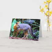 木のキツネ カード (黄色い花)