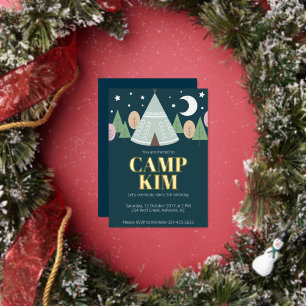 木のキャンプの誕生日 箔招待状