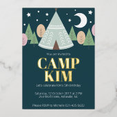 木のキャンプの誕生日 箔招待状 (正面)