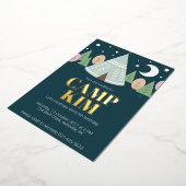 木のキャンプの誕生日 箔招待状 (回転した状態)