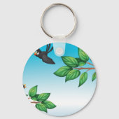 木のキーチェーンの中の鳥 キーホルダー (正面)