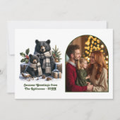 木のクマの家族のあったかい森のクリスマス写真 シーズンカード (正面)