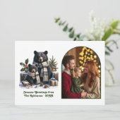 木のクマの家族のあったかい森のクリスマス写真 シーズンカード (スタンド正面)