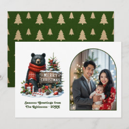 木のクマの田舎風な森のクリスマスの魔法の写真 シーズンカード