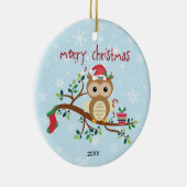 木のクリスマスにフクロウ セラミックオーナメント (右)