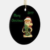 木のクリスマスのコレクターのオーナメントが付いている2017年のサンタ セラミックオーナメント (右)