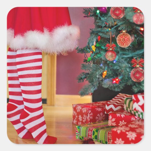 木のクリスマスを飾る スクエアシール (正面)