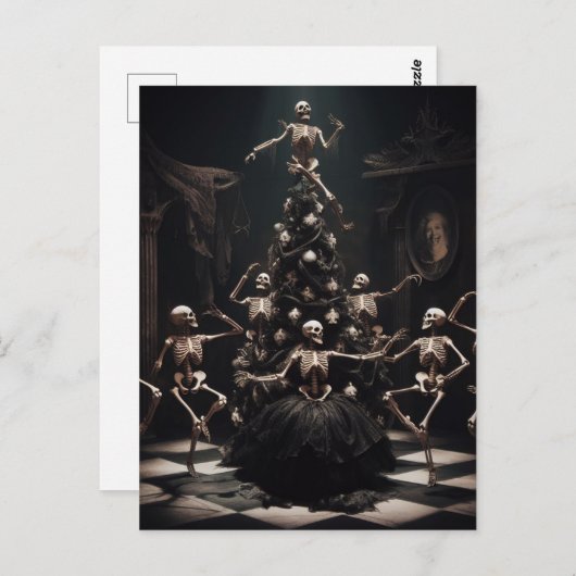 木のクリスマススケルトンを大きくのまわりに踊る ポストカード (正面/裏面)