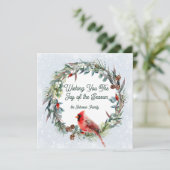 木のクリスマスリース、ショウジョウコウカ、雪の結晶 シーズンカード (スタンド正面)