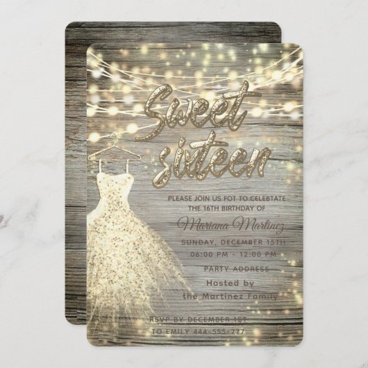 木のクール糸エレガントに金ゴールドが輝く 招待状 (正面/裏面)