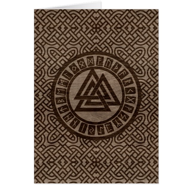 木のケルト族パターンのValknutの記号そしてRunes (正面)