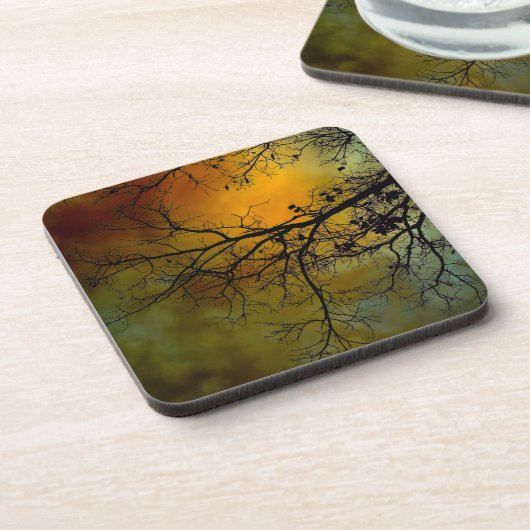 木のコースターをセットした嵐の朝 コースター (左側)