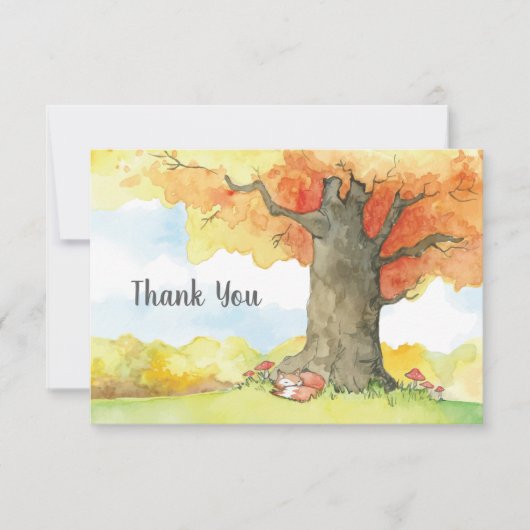 木のサンキューカードの下の睡眠のキツネ サンキューカード (正面)