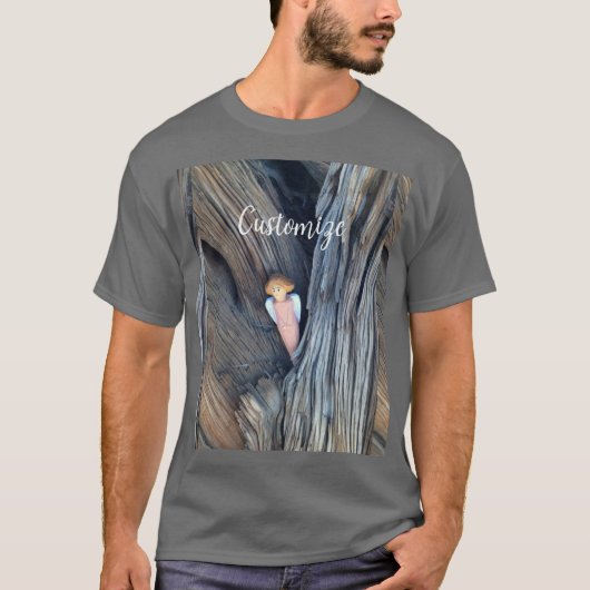 木のサンダーコーブに彫られたエンジェル Tシャツ (正面)