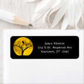 木のシルエットにフクロウ金ゴールドムーン ラベル (インサイチュ)