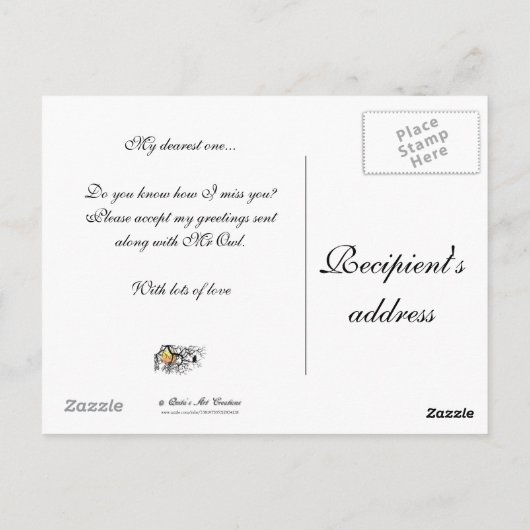 木のシルエットに描かれた血の月と夜のフクロウ ポストカード (裏面)