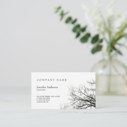 木のシルエットの創造的な白黒の名刺 名刺 (スタンド正面)