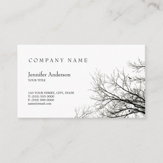 木のシルエットの創造的な白黒の名刺 名刺 (正面)