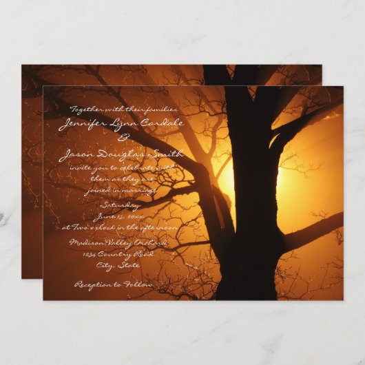 木のシルエットの日没の国の結婚式招待状 招待状 (正面/裏面)