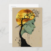 木のシルエットムーンのエーテルの女性 ポストカード (正面/裏面)