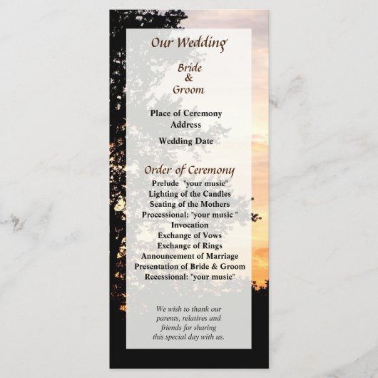 木のシルエット結婚式 プログラム (正面)