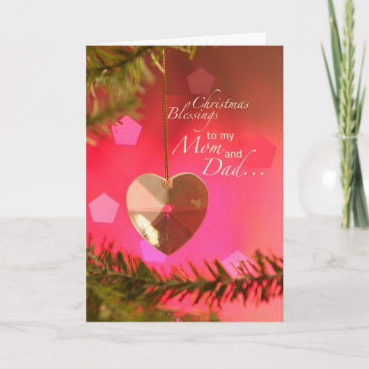 木のシンプルの喜びのお母さんおよびパパのクリスマスのハート シーズンカード (正面)